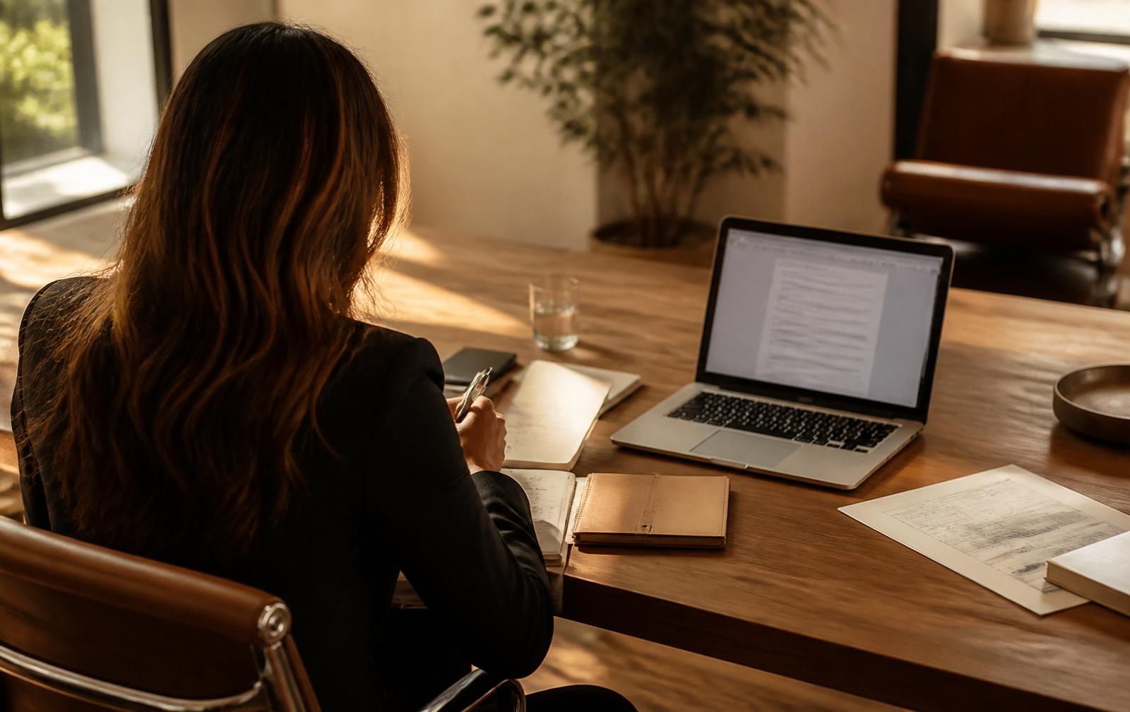 Consultant at work in a warm editorial office